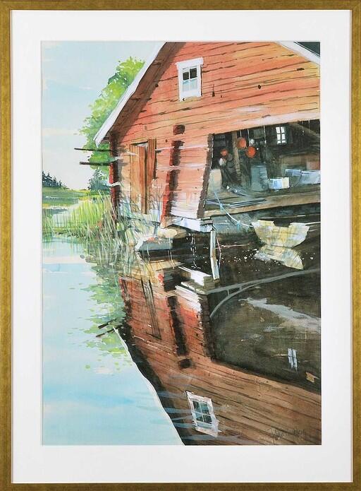Stures båthus i Hästskär, akvarell.