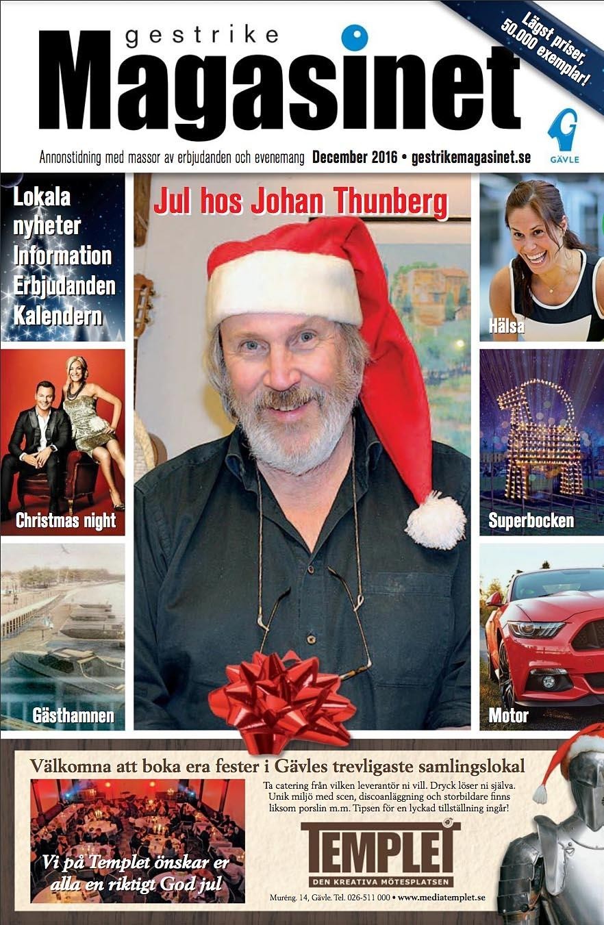 Johan Thunberg på första sidan av Gestrike Magasinets decembernummer.